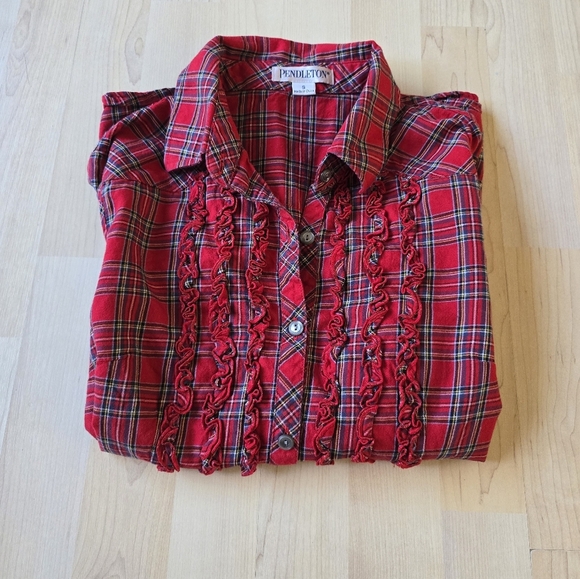 Pendleton Tops - Pendleton Tartan Plaid Ruffled Button Up Size Small